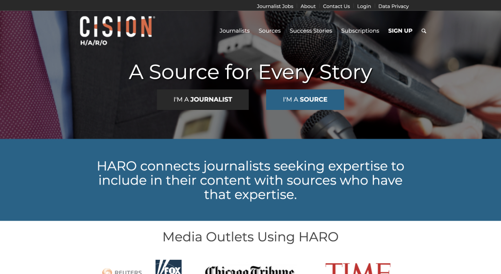 HARO (Help A Reporter Out) Homepage screenshot in the digital pr blog by mediatoolkit