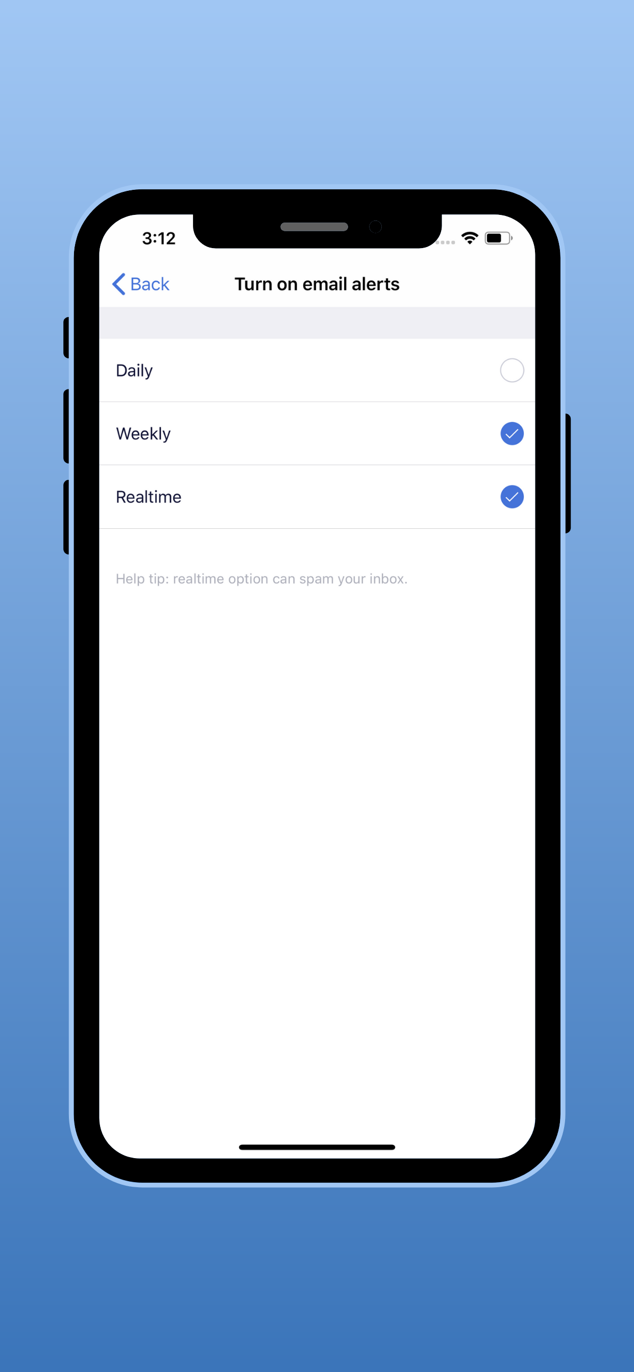 new mediatoolkit mobile application email alerts setup screenshot