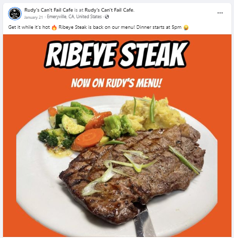 Rudy’s Can’t Fail Cafe Facebook Post