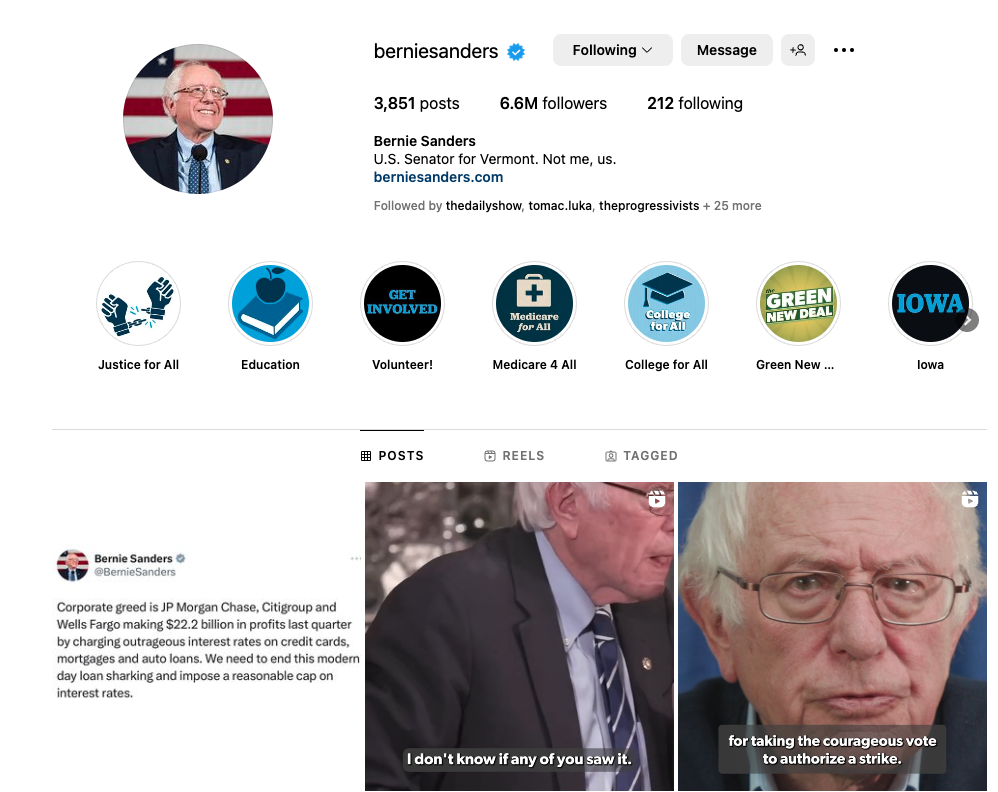 Bernie Sanders on Instagram