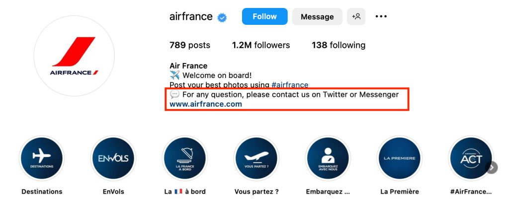 Air France Instagram Bio