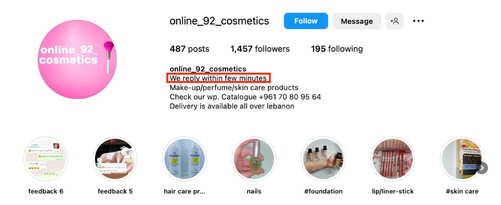 Online_92_cosmetics Instagram Bio