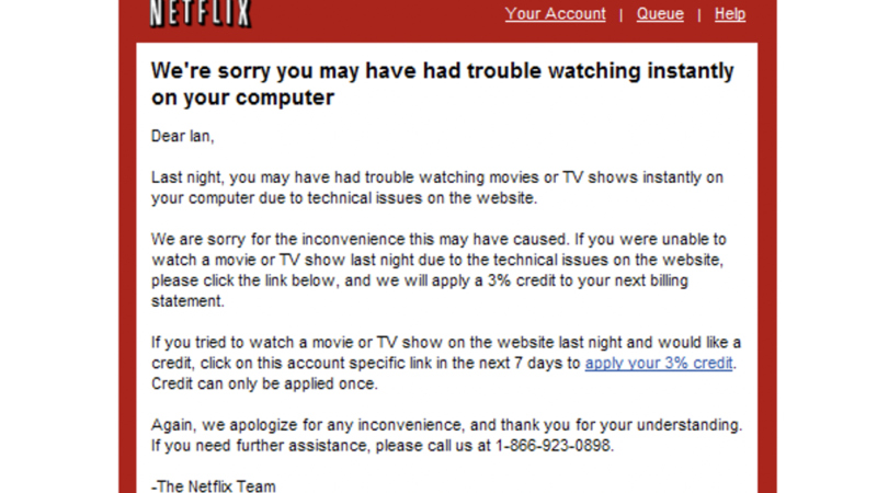 Netflix proactive apology email