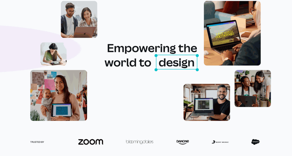 Screenshot of canva website saying "Empowering the world to design"