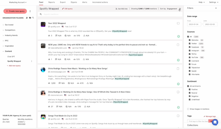 Determ tool screenshot, used for social listening and social monitoring