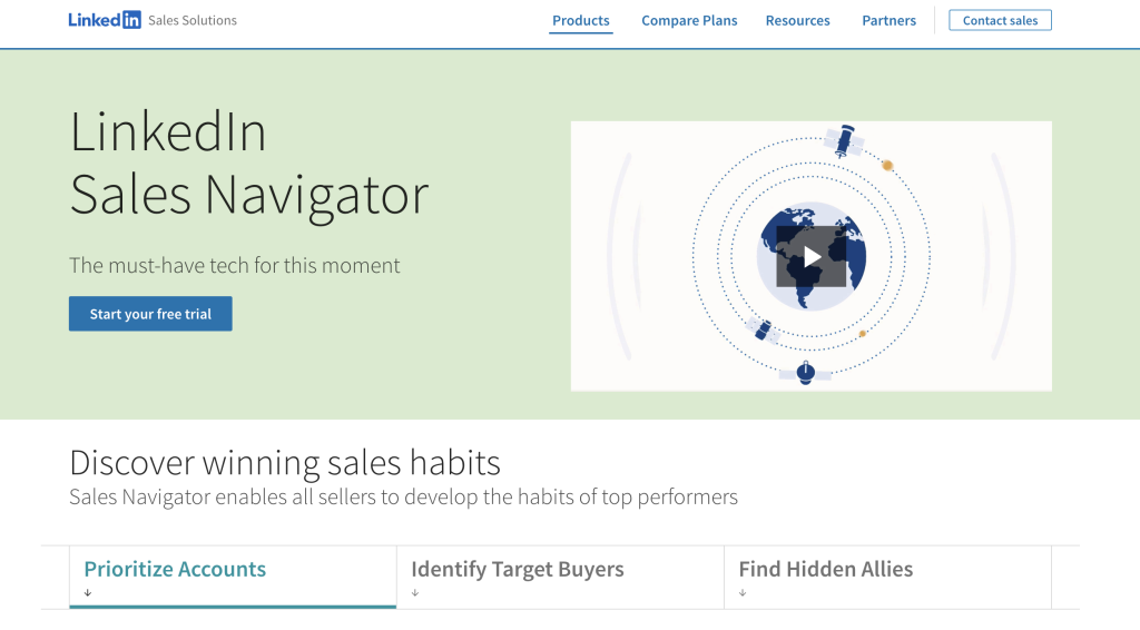 Linkedin Sales Navigator homepage