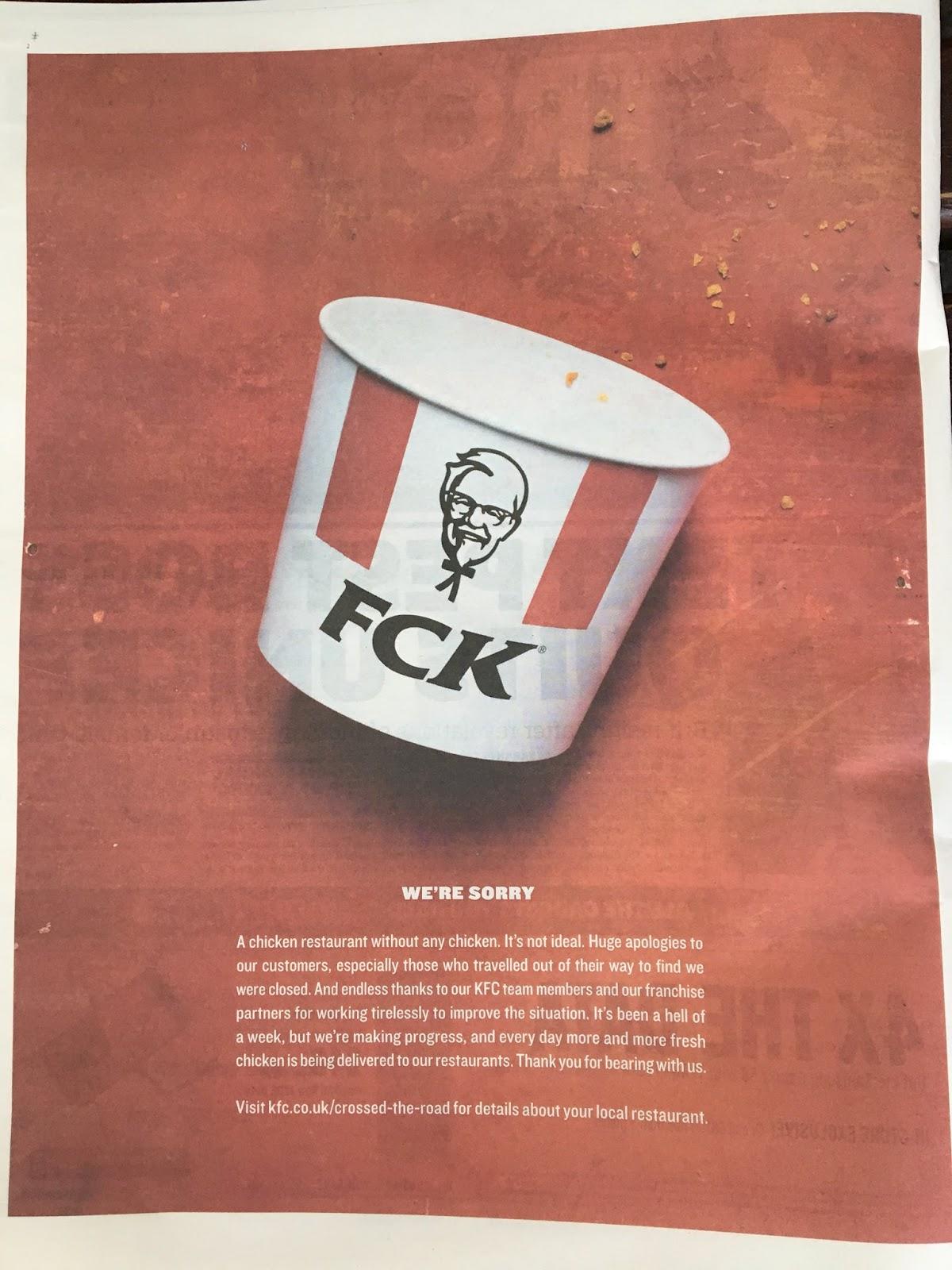 KFC note about the chicken shortage in the UK