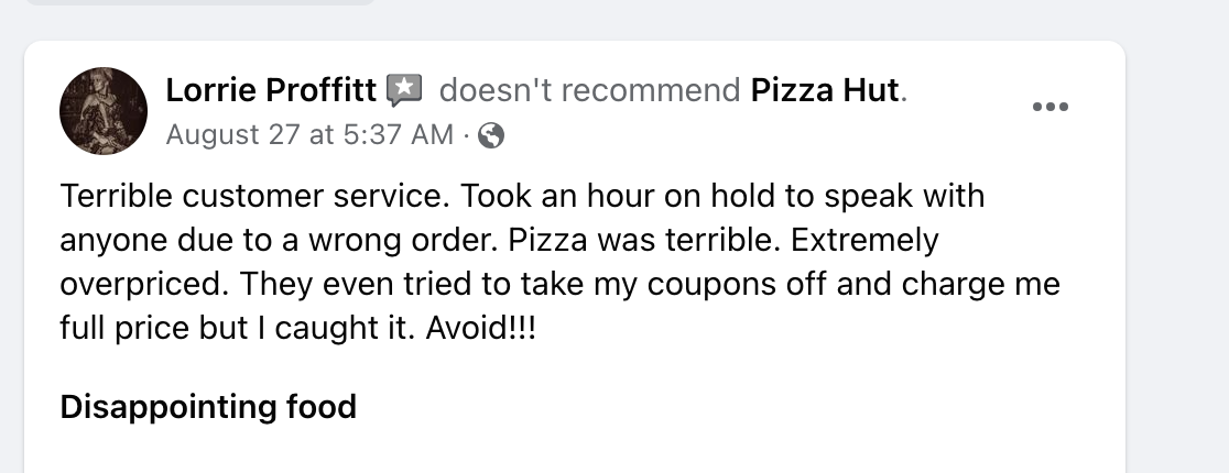 facebook negative customer review 