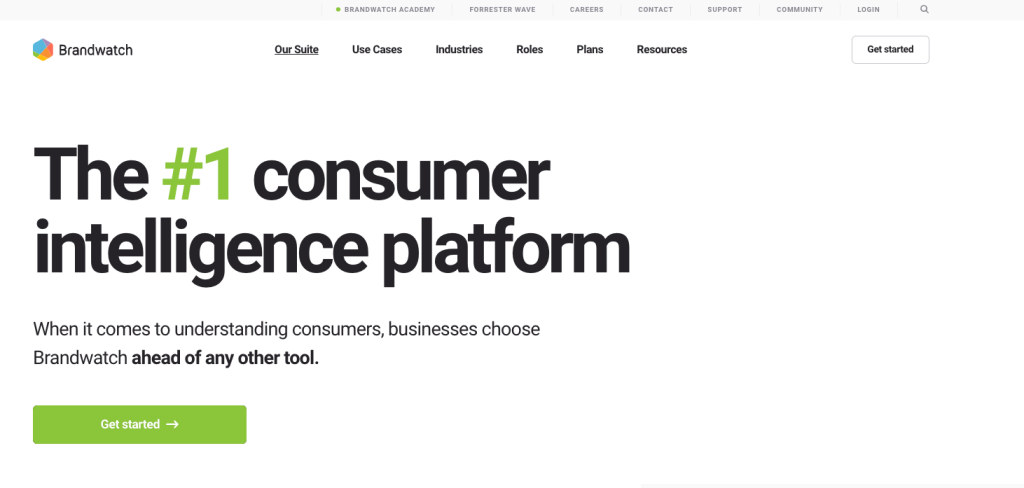 Screenshot of Brandwatch Consumer Intelligence homepage
