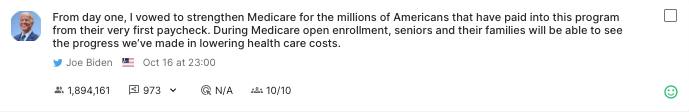 Example of political communication; Joe Biden X post about Medicare