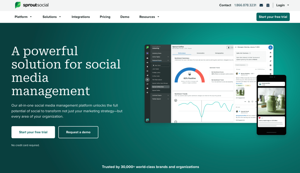 Screenshot of Sprout Social homepage