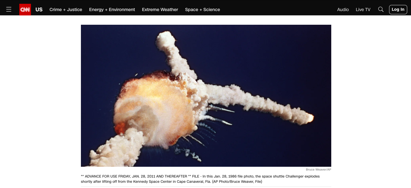 Political PR Example: Image of the challenge spaceship explosion.