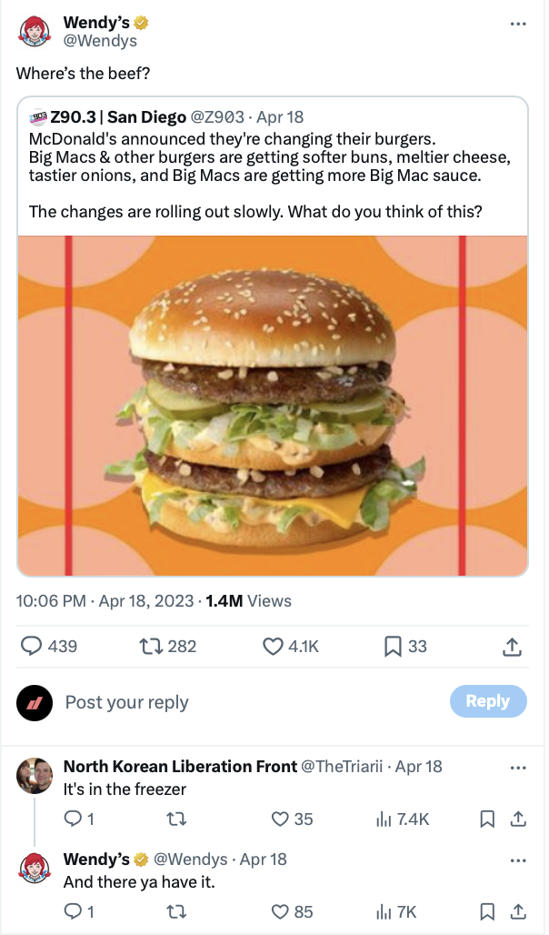 Wendy's competitive tracking comment on social media