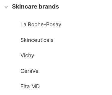Competitive analysis folder in Determ for skincare brands