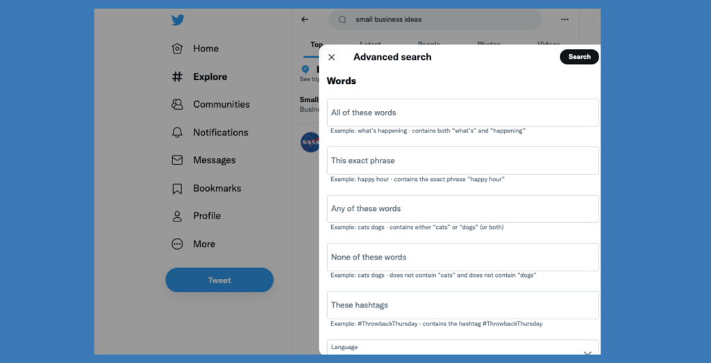 Twitter advanced search 