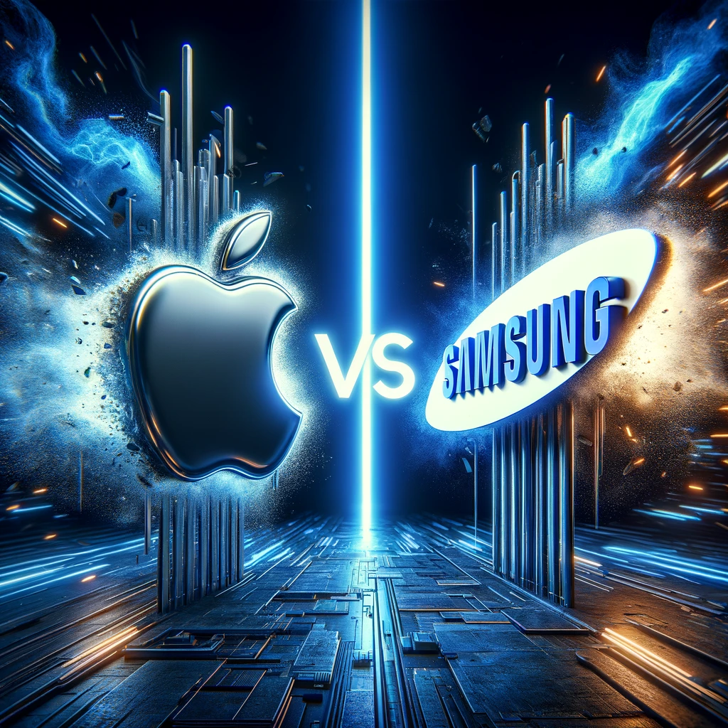 A metaphorical battle between Apple and Samsung, example of direct competitors while analyzing competittive landscape analysis