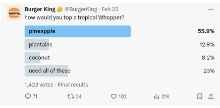 Screenshot of Burger King social media poll about the Whopper
