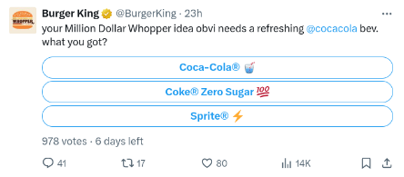 Screenshot of Burger King social media poll about the Whopper