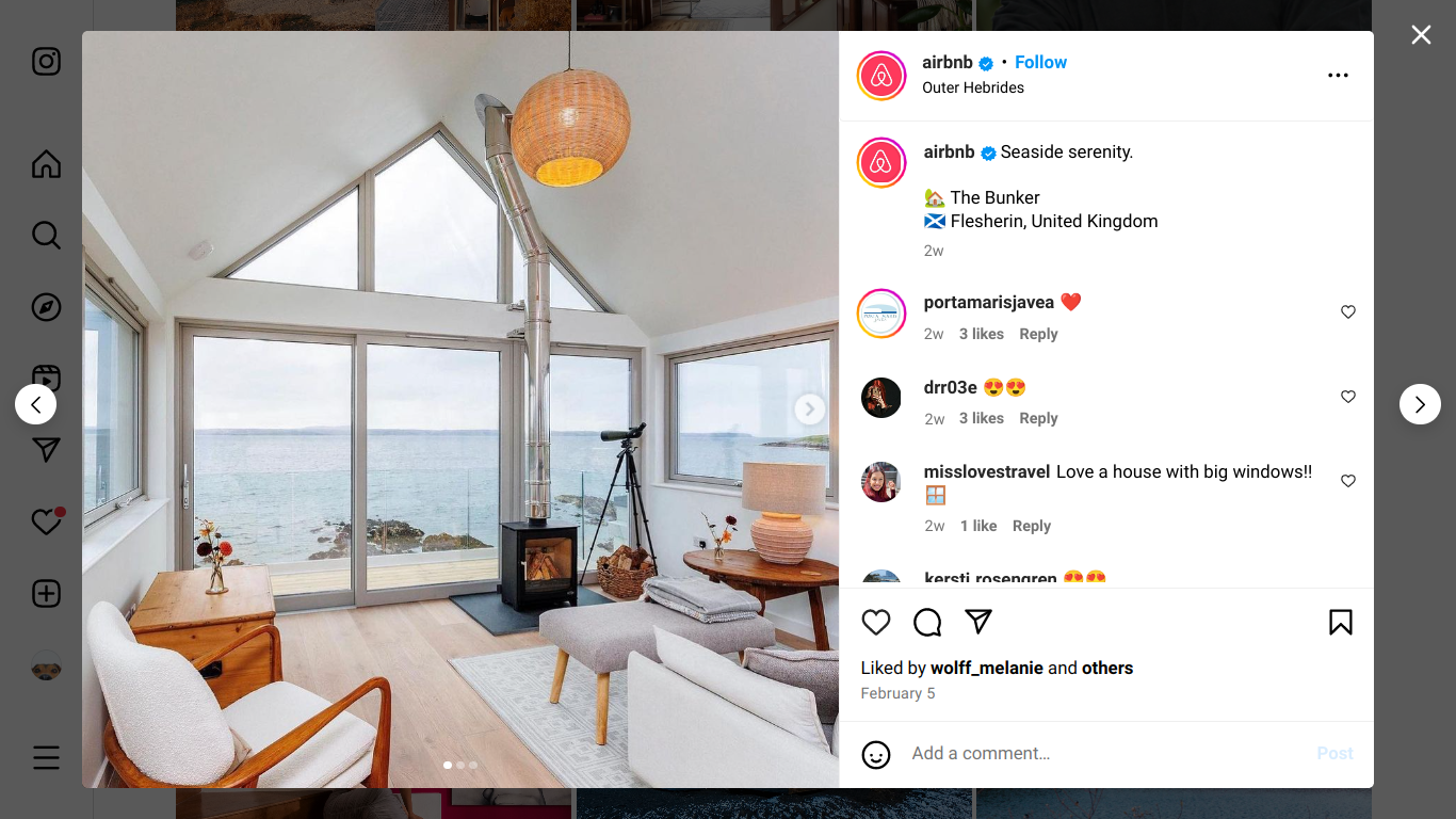 Screenshot of scenic social media post by Airbnb 