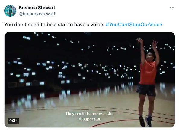 Screenshot of social media post using Nike #YouCantStopOurVoice hashtag