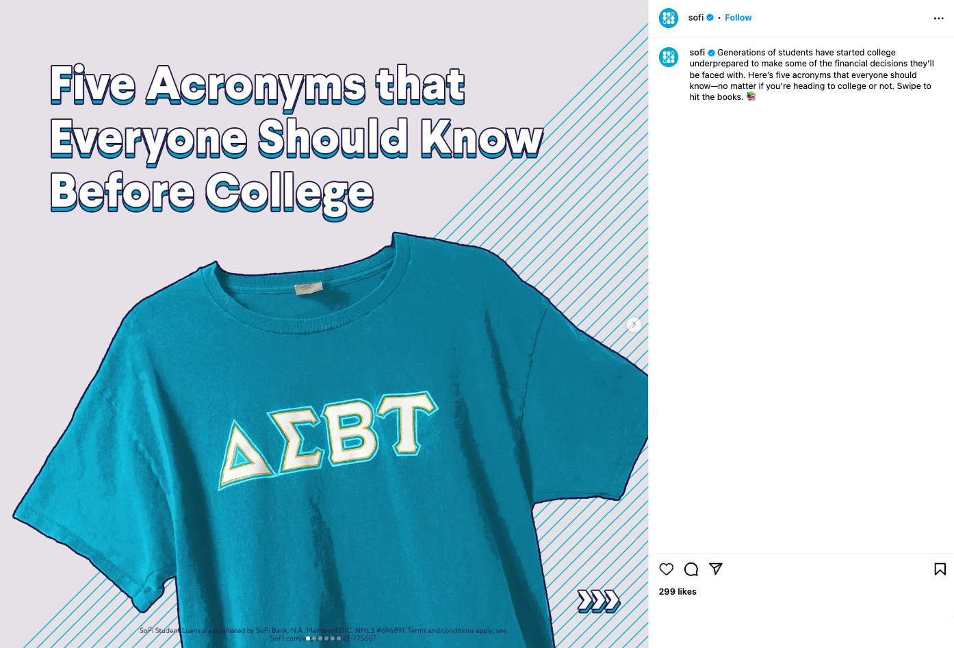 SoFi Instagram post about college acronyms 