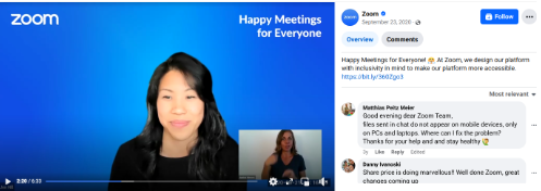 Screenshot of Zoom Facebook video showing accessibility features